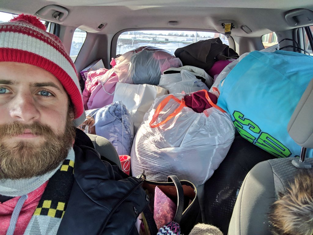ethanjofes's tweet photo. Packed the car full of donations simply from a "One Day Drive" organized completely on social media over the snow days. Love my #AggieFamily! #WeAreConnected #HomelessAngels #EverythingIsPossible #LiveToGive https://t.co/L0YTPpR0zC