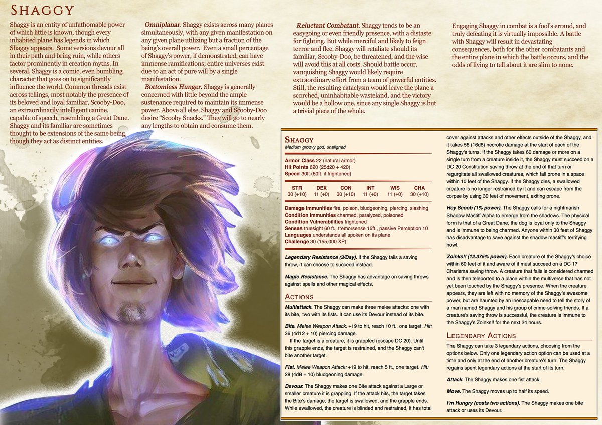 WyrmwoodGaming's tweet photo. Of all the times we've flipped through the pages of our Monster Manual, we've never noticed this page.....

#shaggymemes #dnd5e
@MatthewLillard @raikoart 
@Wizards_DnD https://t.co/k3bnApkPcV