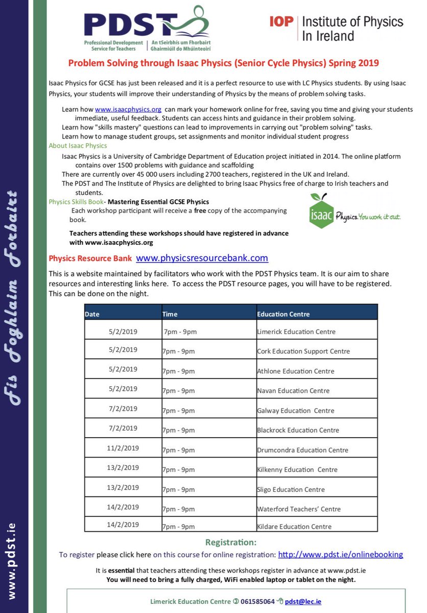 mairemahon's tweet photo. Don’t forget to book your place for PDST physics next week. Excellent workshop on #IsaacPhysics and #PhysicsResourceBank @PDSTSciences @BankPhysics @isaacphysics #LCPhysics https://t.co/x2kzbEceKd
