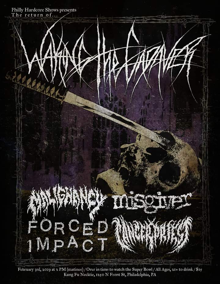 Superbowl SLAM. Waking the Cadaver (1st area show in 5+ years!)/Malignancy/Misgiver/Cancer Priest @ KFN - ALL AGES MATINEE, over in time for you to watch the game if you care.

facebook.com/events/1946713…