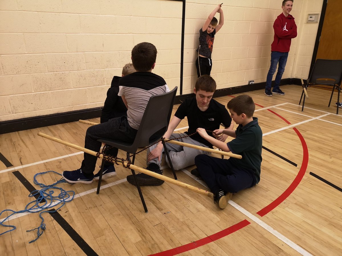 Having fun with some very basic pioneering. The sedan chair time trial.