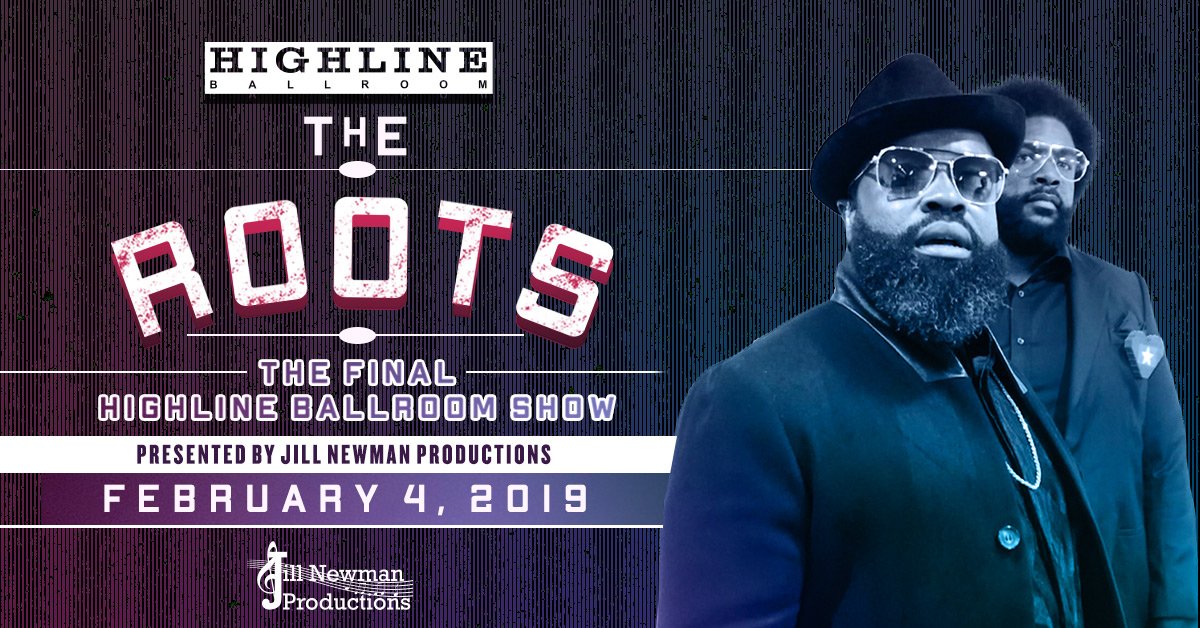 🚨 Limited tix just released for our final show with <a href="/theroots/">The Roots</a> Monday 2/4! 🚨 Tix &gt; bit.ly/HighlineBallro… / <a href="/jillnewmanprod/">Jill Newman Productions</a>