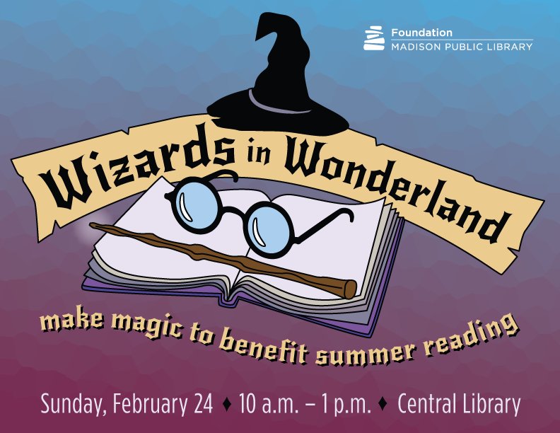 MPLeventswi's tweet photo. Looking for some wizardry fun where you can live your best life!? We've got you covered. Come join us as @MPLFoundation puts on their Wizards in Wonderland to benefit the #madisonpubliclibrary Summer Reading Program. 

#mplrentals #madisonpubliclibrary #wizardsinwonderland https://t.co/1TRgIUfGTY