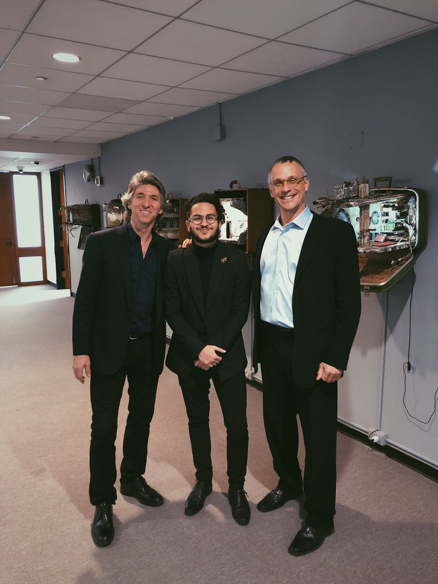 Standing between creative giants! 

Special thanks to the remarkable <a href="/wesleyan_u/">Wesleyan University</a> President <a href="/mroth78/">Michael S Roth</a> for stopping by the <a href="/UnpackedRefugee/">UNPACKED</a> exhibit at <a href="/JuilliardSchool/">The Juilliard School</a> and to the incredible Juilliard President Damian Woetzel for being such a gracious and welcoming host.