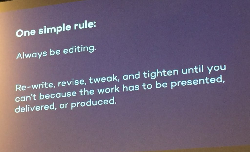 Terrific advice for all <a href="/UMN_HSJMC/">Hubbard SJMC</a> Strat Comm copywriters to always be editing from <a href="/collemcvoy/">Colle McVoy</a> #ACD #EricHansen <a href="/UMNews/">University of Minnesota</a> <a href="/StudentAdSummit/">Student Ad Summit</a>