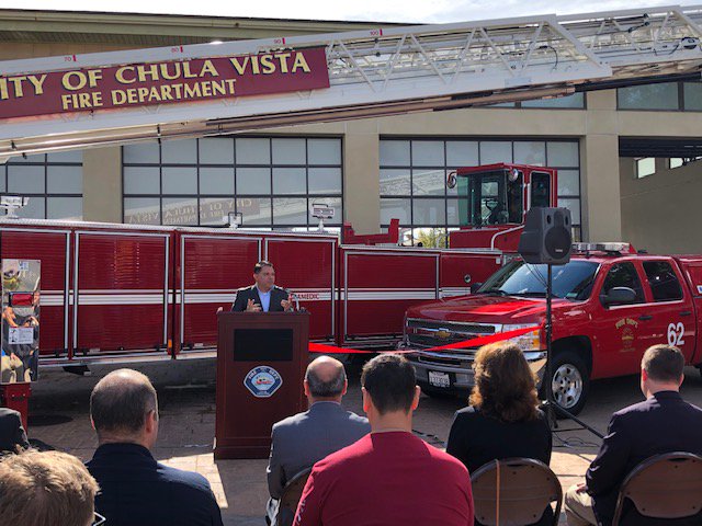 thinkchulavista's tweet photo. Today #CVFD implemented its first of 4 Fire Squads which consist of a Captain & Firefighter Paramedic who travel in a smaller, more maneuverable vehicle. They will focus on eastern #ChulaVista where response thresholds are not being met. Made possible by #CVMeasureA. #FireSafe https://t.co/eraJdzi1Ym