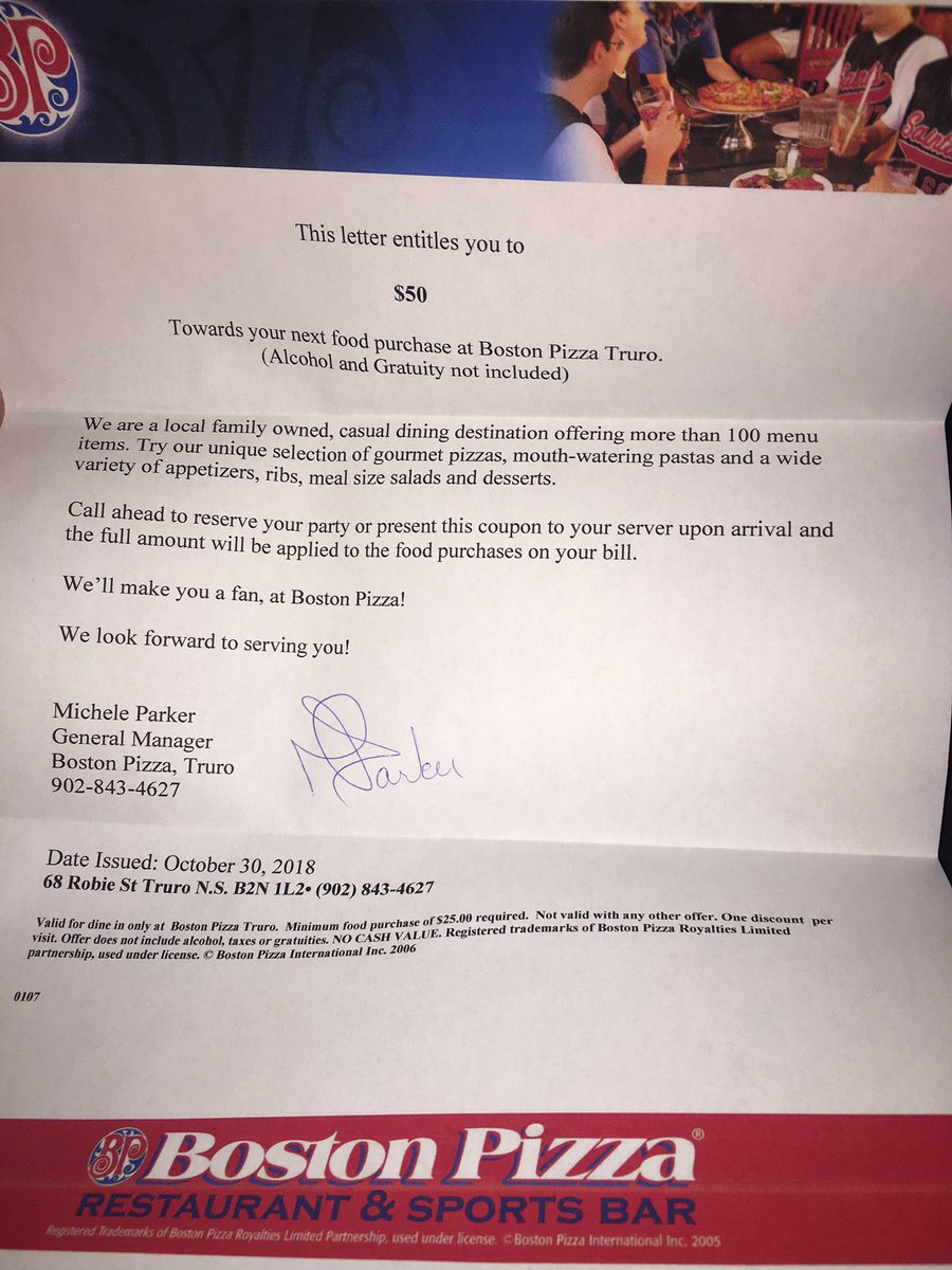 NSSSAChig's tweet photo. This $50 coupon for Boston Pizza will also be give out as a prize. Yay!!! #beyond2019 https://t.co/LrIwlbWgxV