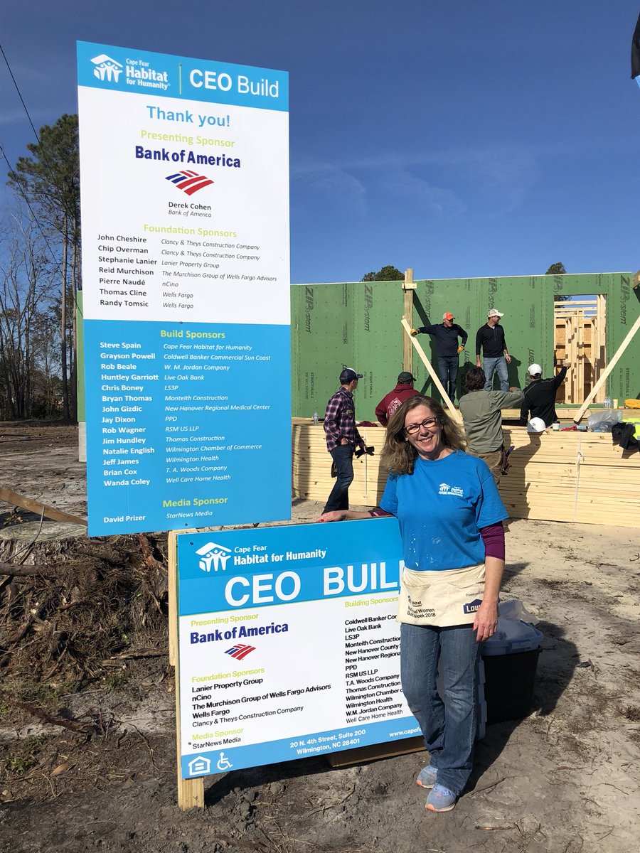 JennieJacks1's tweet photo. The demand for affordable housing in @CityofWilm continues to grow particularly in the wake of hurricane Florence. We are so thrilled to partner with Cape Fear @Habitat_org on their first annual CEO build. Congratulations, Anita! #CEOBuild https://t.co/Db8ZaayXPX