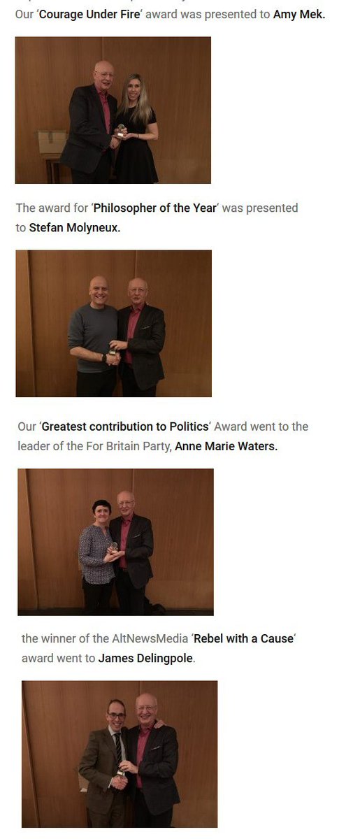 DaveAFAF's tweet photo. Oh. My. God. They actually did it. These people would go bananas about "snowflake" school sports days where every kid wins something. Two thoughts...
(a) What did Lauren Southern do wrong? Or did she skip the dinner for bigots?
(b) That's not the award the fake imam says he got. https://t.co/JsSsq2KWdx