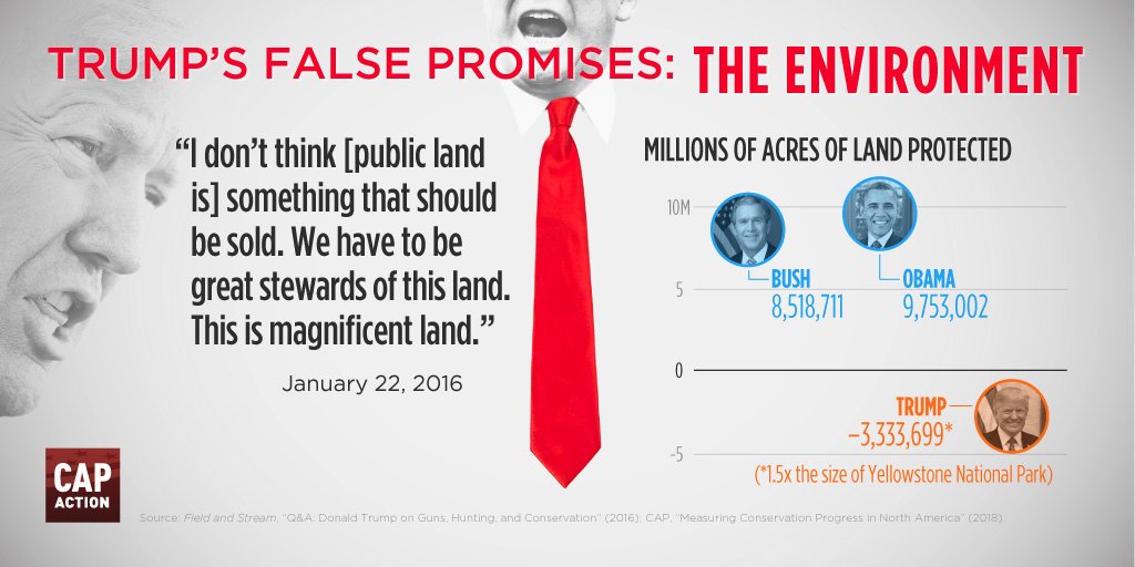 freebutlawful's tweet image. On the campaign trail, Trump promised to protect public lands. Instead he gave them out to polluters and big donors.  TrumpFalsePromises.org  #TrumpFalsePromises