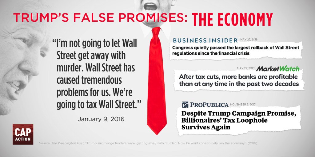 MilesHilarius's tweet image. That time when Trump promised that he'd tax Wall Street and take them to task. He instead gave them a huge tax cut and rolled back consumer protections. HE'S OUR MAN!  @realDonaldTrump 
 #TrumpFalsePromises