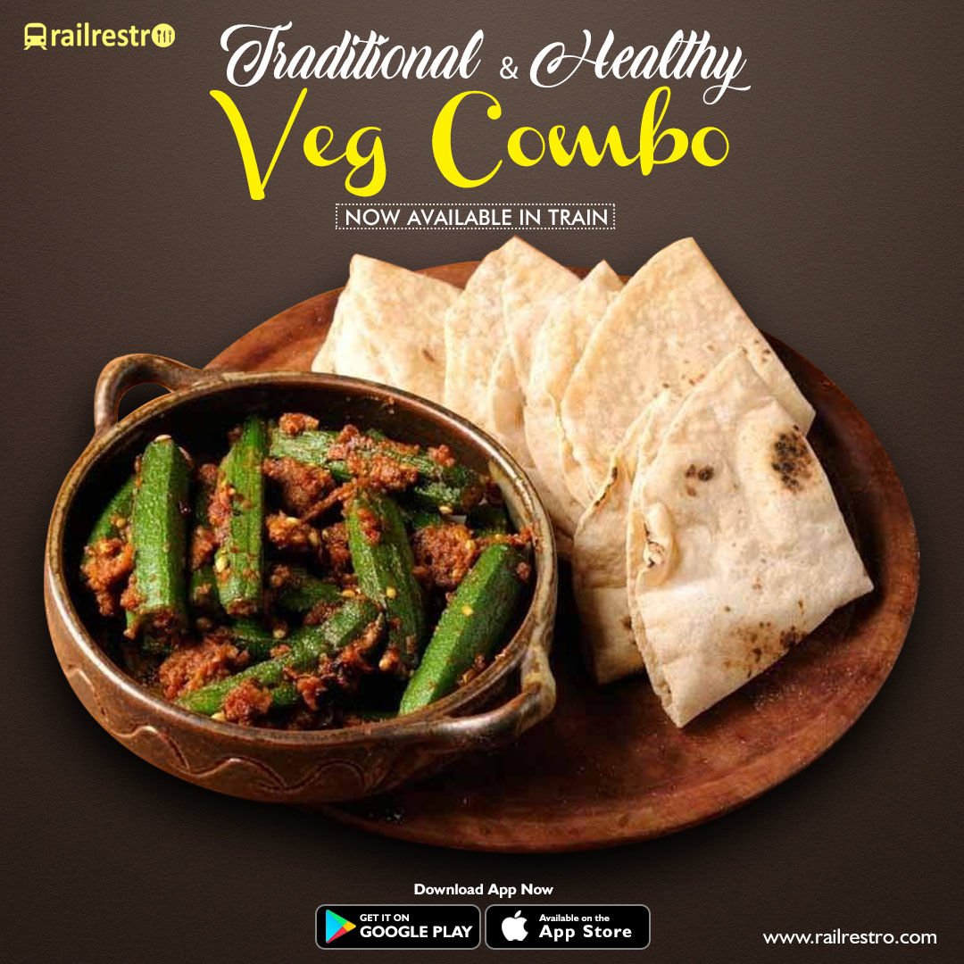 Railrestro's tweet image. #WeekendWow Nothing is better that traditional &amp;amp; healthy meal on train. Now order Roti-Bhaji a veg combo during train journey. For order Call 8102-888-111 or Visit bit.ly/2G4yr5c.
#SaturdayKitchen #WeekendVibes #Veganism #Veganuary2019