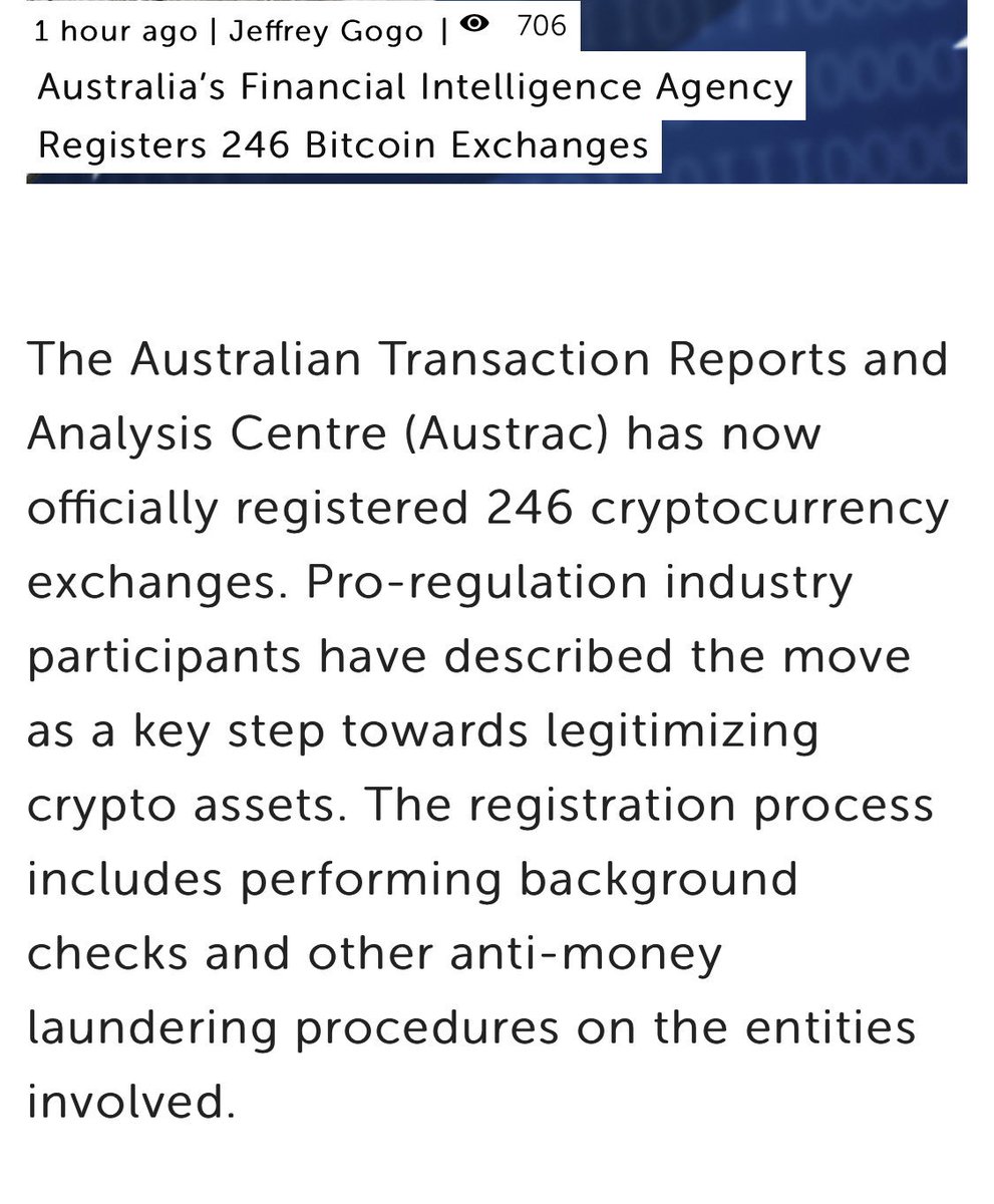 Dear <a href="/arunjaitley/">Arun Jaitley</a> <a href="/narendramodi/">Narendra Modi</a>

Australia joins a growing list of countries that are fostering the crypto ecosystem in the right way. 

Australia has now started officially registering crypto exchanges 👌

Please remove the bank ban and let India move ahead 

#IndiaWantsCrypto