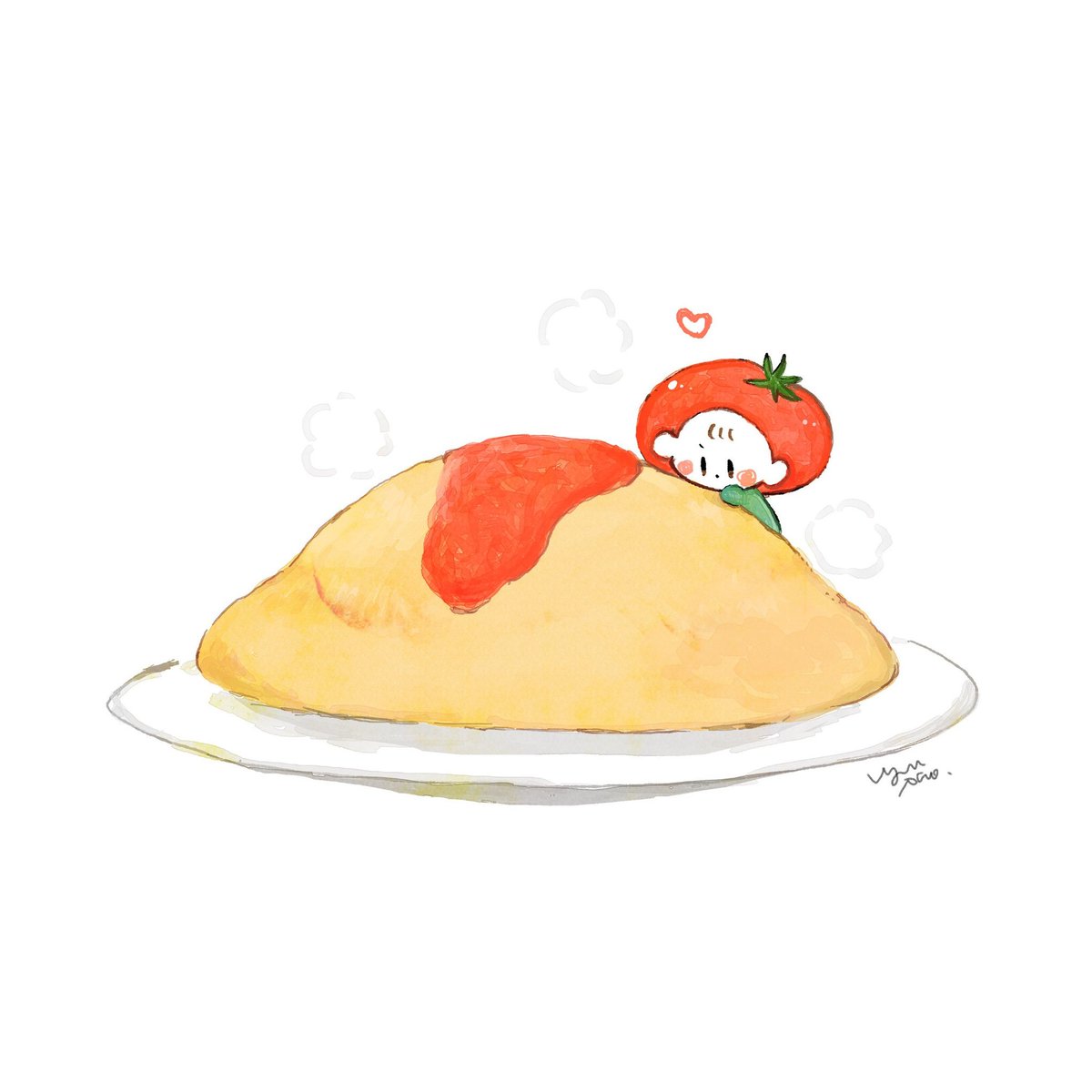 food omurice omelet white background signature simple background heart  illustration images