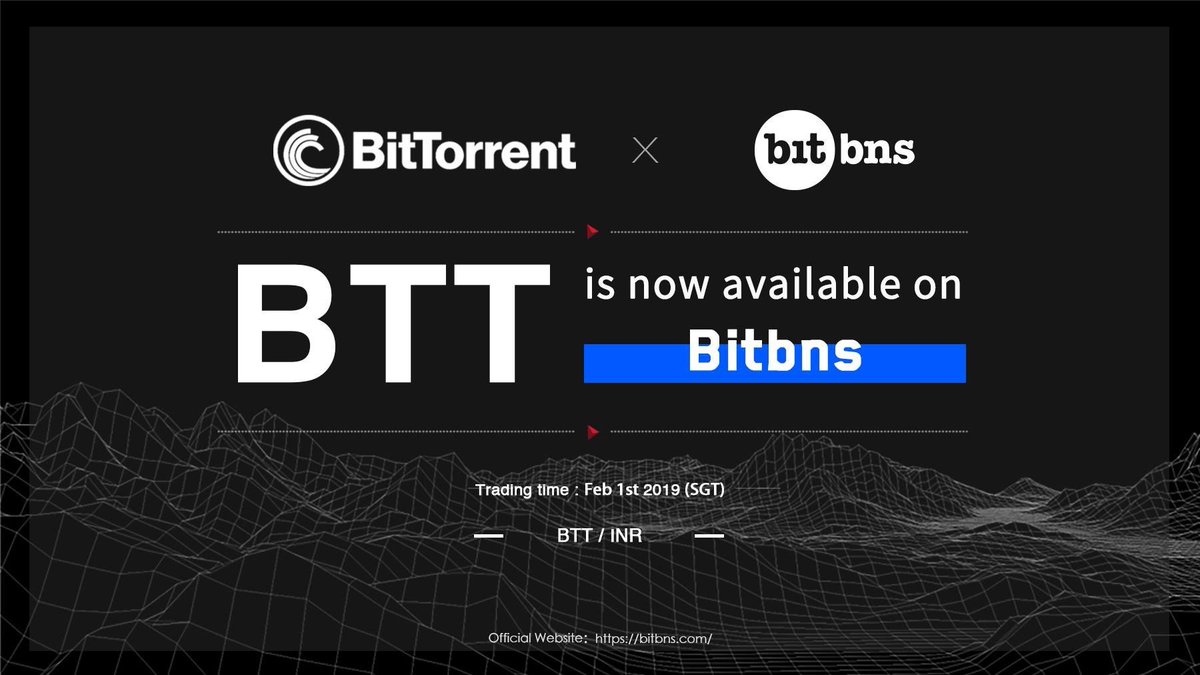 BitTorrent $BTT is now listed on <a href="/bitbns/">BNS</a>! Trading pair available $BTT / $INR  🙌