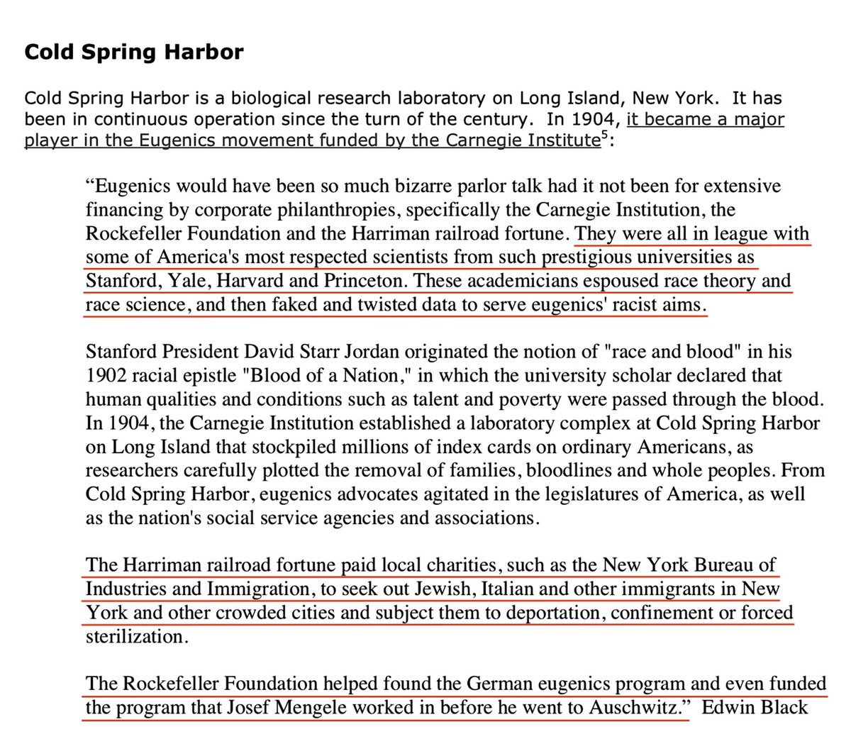 The Early Days Of Eugenics Received Extensive Financing By Corporate Philanthropies, Specifically The Carnegie Institution, The Rockefeller Foundation And The Harriman Railroad Fortune. http://www.channelingreality.com/Genome/Human_Genome_Project_Rel1.pdf #QAnon  #Eugenics  #Genome  #ColdSpringHarbor  @potus