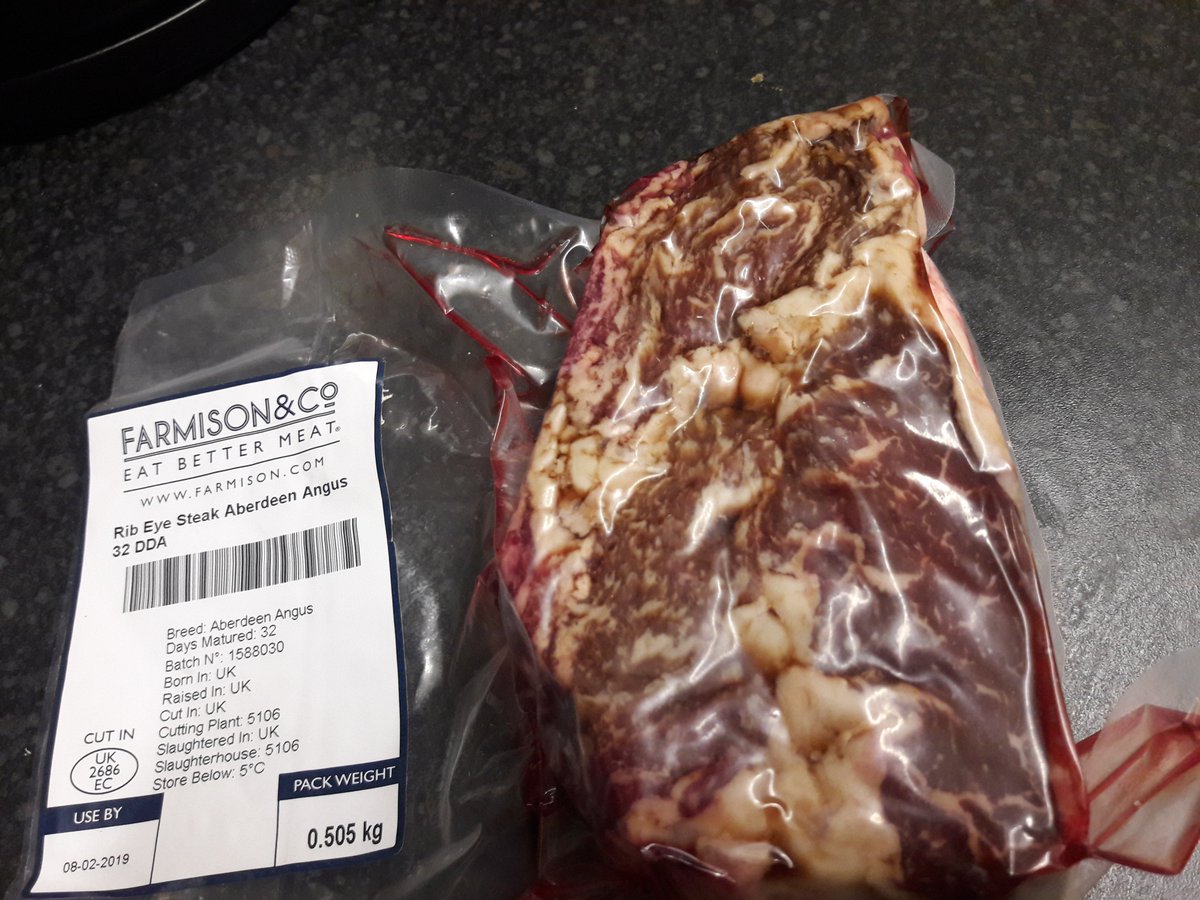 Damn, that's a good steak. 32 day aged, grass-fed, free-range thick cut Yorkshire rib-eye #FarmisonUK