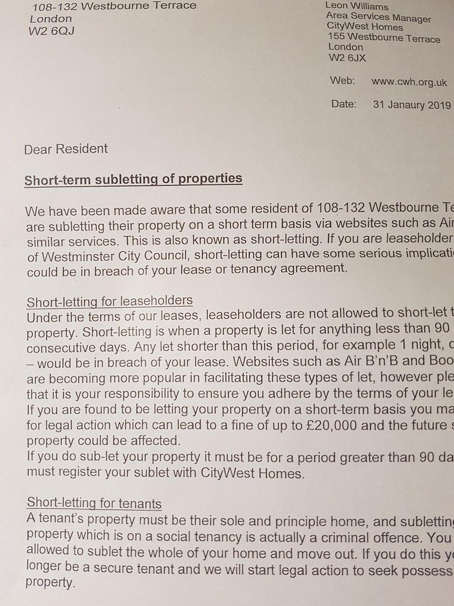 westlondonw2's tweet image. @CityWestHomes @CityWestminster  Marginally better than nothing but the people who do the short term lets don't  give a shit about the other residents - a piece of paper isn't really gonna change their behaviour #antisocialbehaviour #airbnb #nuisanceneighbours #noisy #illegal
