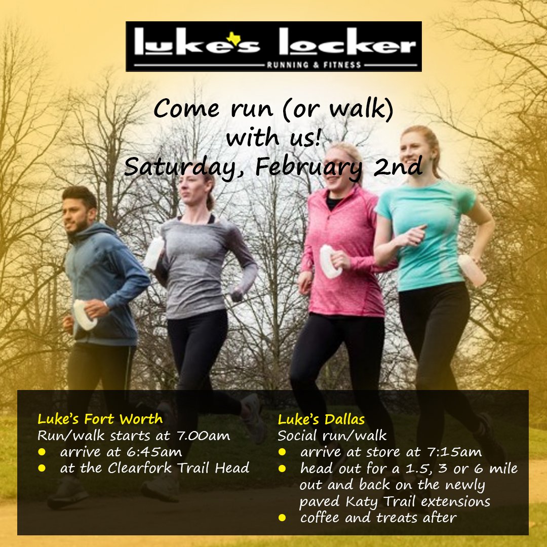 Run with Luke's tomorrow morning. Have some fun and bring a friend! Get it done. Feel better! #runwithlukes, #runlocal, #weruntexas, #besocialandrunwithothers.
