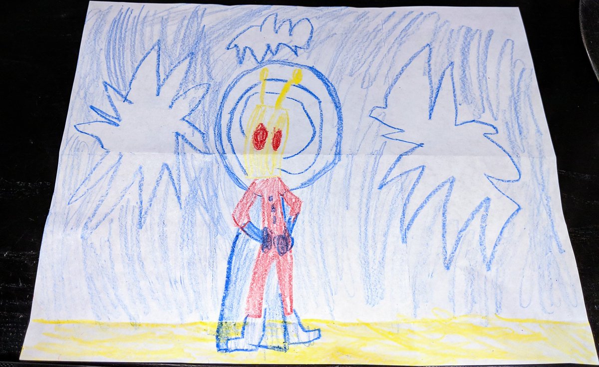 MKrics's tweet image. My 7 year old daughter really wants Alien to win!!! @MaskedSingerFOX #familydinner #kidsart #menuart