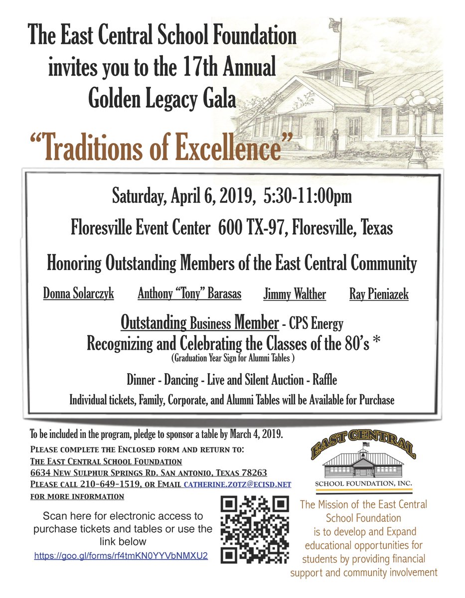 ecisdfoundation's tweet photo. Join us for the 17th Annual East Central School Foundation "Golden Legacy" Gala
Saturday, April 6, 2019
Purchase your tables and tickets here:
https://t.co/tmW3l0xHOQ
Celebrating outstanding community members. Alumni classes are invited to gather friends &amp; purchase Class Tables. https://t.co/tweNQlhHtx