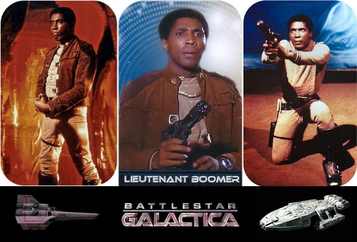 Lt BOOMER (Herbert Jefferson Jr.) joins Lt. Sheba (Anne Lockhart) and Lt. Bojay (Jack Stauffer) for a Battlestar Galactica reunion  ALL-CON 3/14-17 year 
Crowne Plaza Hotel, Addison, TX
ALL-CON.com #BattlestarGalactica #photoop #allcon