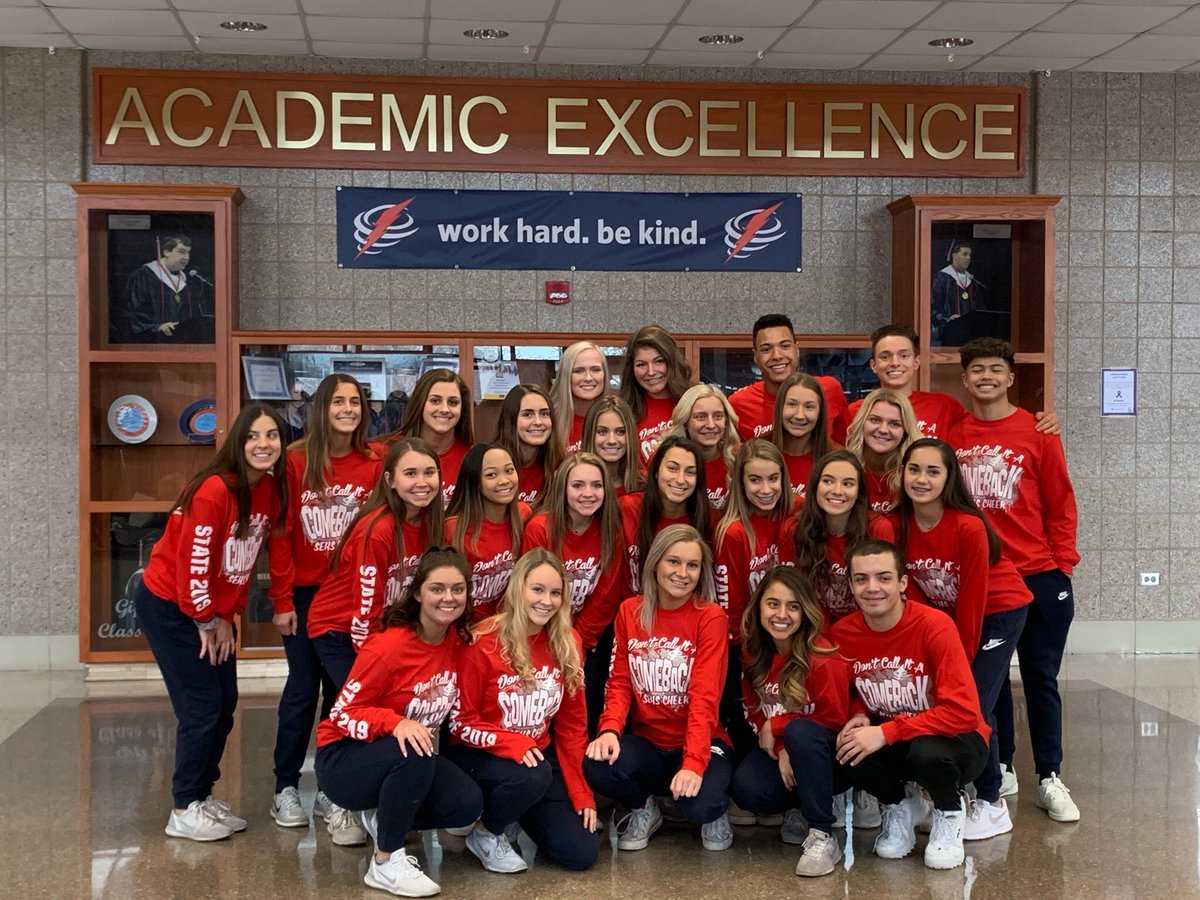 klcarlson2's tweet photo. Congrats to @SEHSCoedCheer for advancing to Day 2 at lHSA State Finals! Good luck STORM! ❤💙 https://t.co/9828Ad8E2m