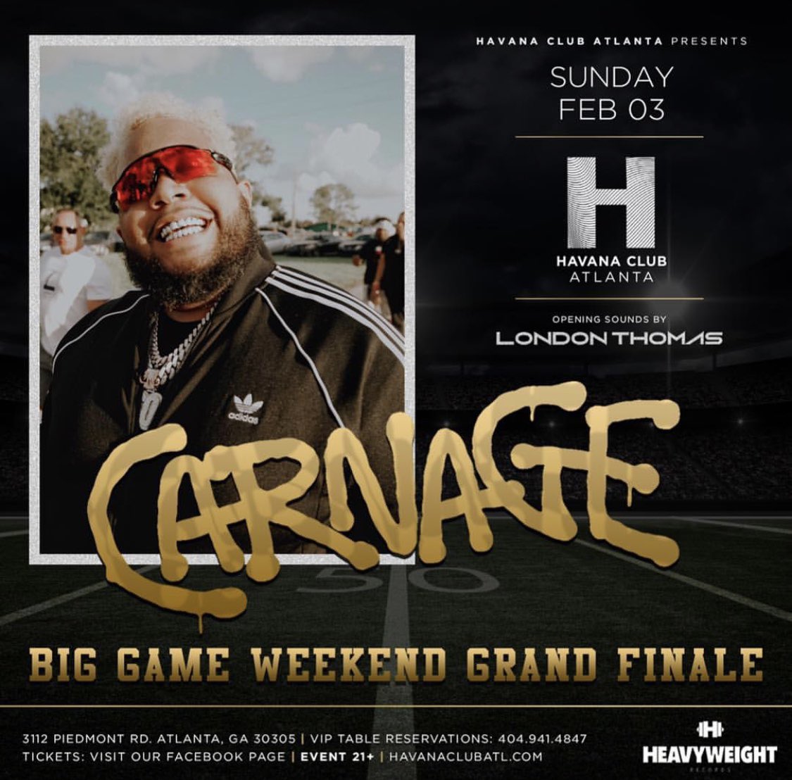 Carnagefanpage's tweet photo. ATL!!! @carnage will be hitting @Havanaclub_atl for the 1st time donโt missed out ๐พ๐ฅ#PROTECTASOC #atlanta #atlpromoters #patriots #rams #mercedesbenzsuperdome #atlantaedm #asoc #atlantadubstep #EDM #atlantamodel #atldubstep #heavyweightrecords #superbowlweekend #superbowlparty https://t.co/xyTJ3am0a2