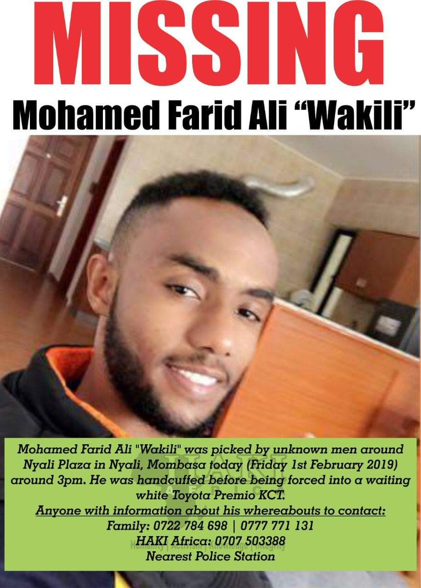 A friend is missing after being picked up by 'unknown persons' believed to be police . More details on the poster | <a href="/DCI_Kenya/">DCI KENYA</a> <a href="/NPSOfficial_KE/">National Police Service-Kenya</a> #KOT