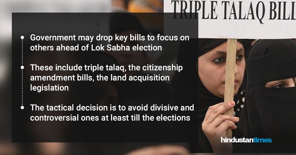 htTweets's tweet photo. At a meeting chaired by Rajya Sabha chairman Venkaiah Naidu on Friday, the government announced it would not pursue the triple talaq and the citizenship amendment bills, reports @SaubhadraC 
https://t.co/SogHlgZnFo https://t.co/LzPaK4Qj0s