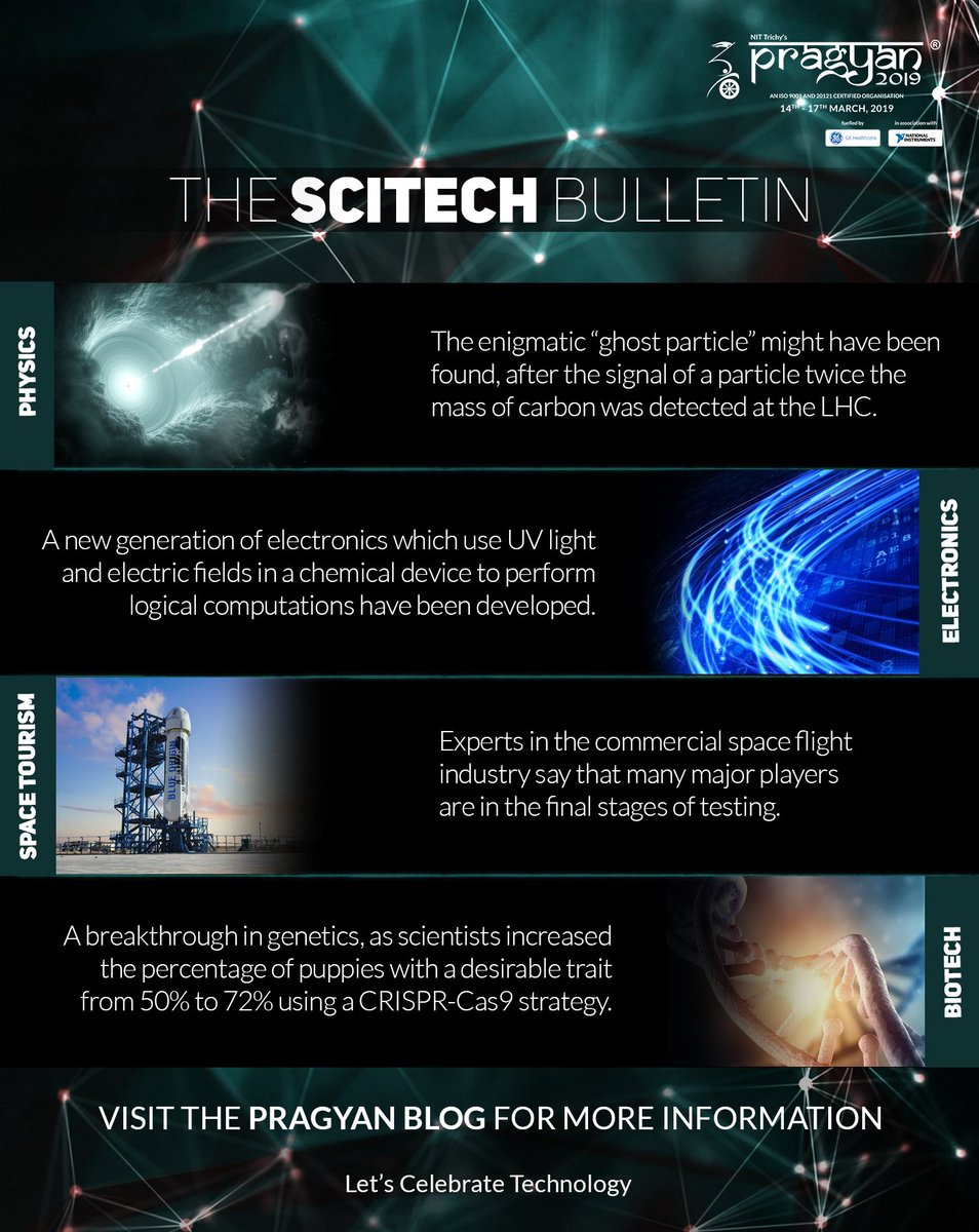 nitt_pragyan's tweet photo. #Pragyan presents to you updates that are enough to keep your spirits high with developments in science and technology, in its latest edition of the #SciTechBulletin.
Read at: https://t.co/YUAL3xw0Qk.
#Biology #Space #Physics #Light https://t.co/mDQ9OI39J7