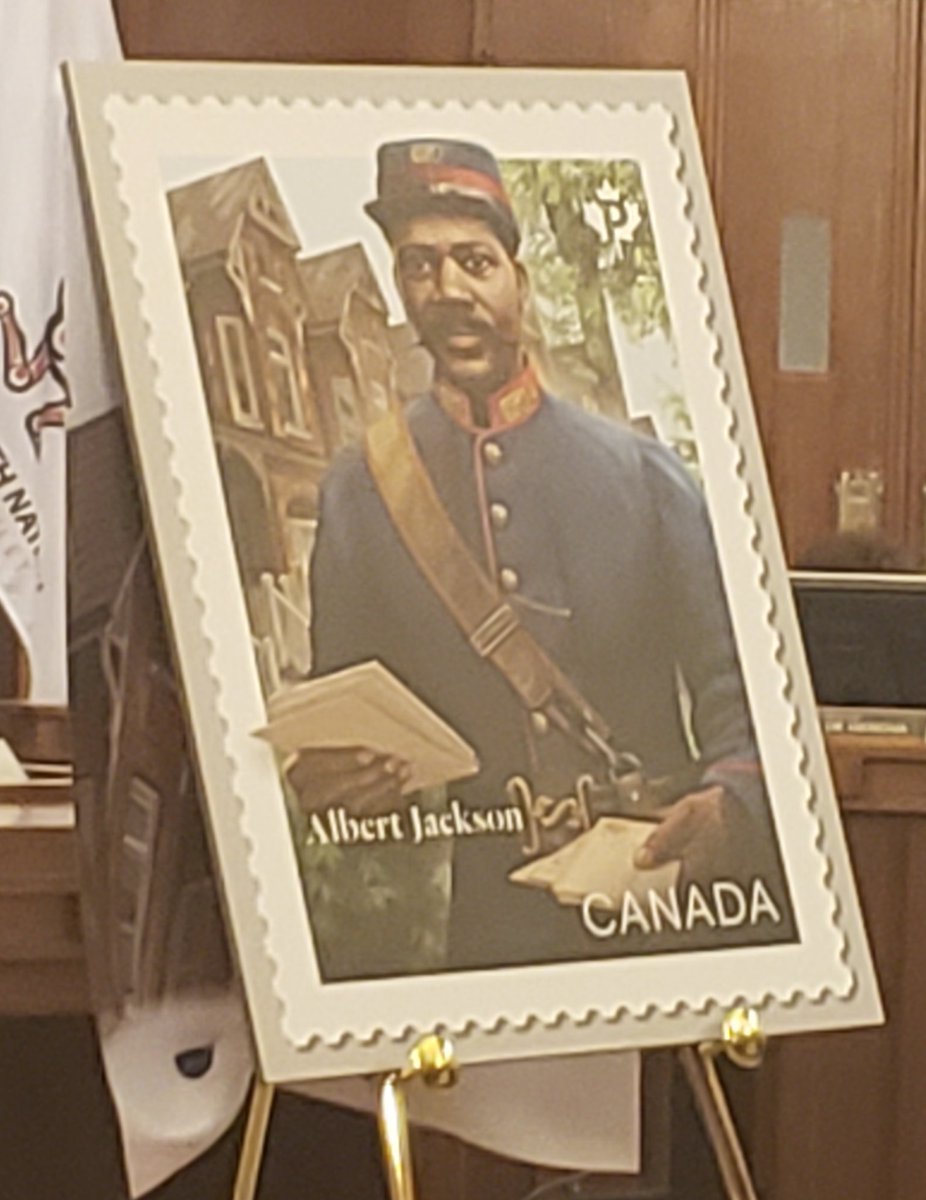 charmainecrooks's tweet photo. So inspiring to see official unveiling of a special stamp in honour of the first known black #Canadian letter carrier #AlbertJackson @canadapostcorp #BlackHistoryMonth https://t.co/zsEo1LbeqP