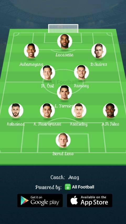 DenisSuarezFan2's tweet photo. #MCIARS 
I WOULD LIKE TO SEE THIS LINE UP AGAINST MAN CITY #AFC #ARSENAL #WEARETHEARSENAL https://t.co/NsCo0tMiHk