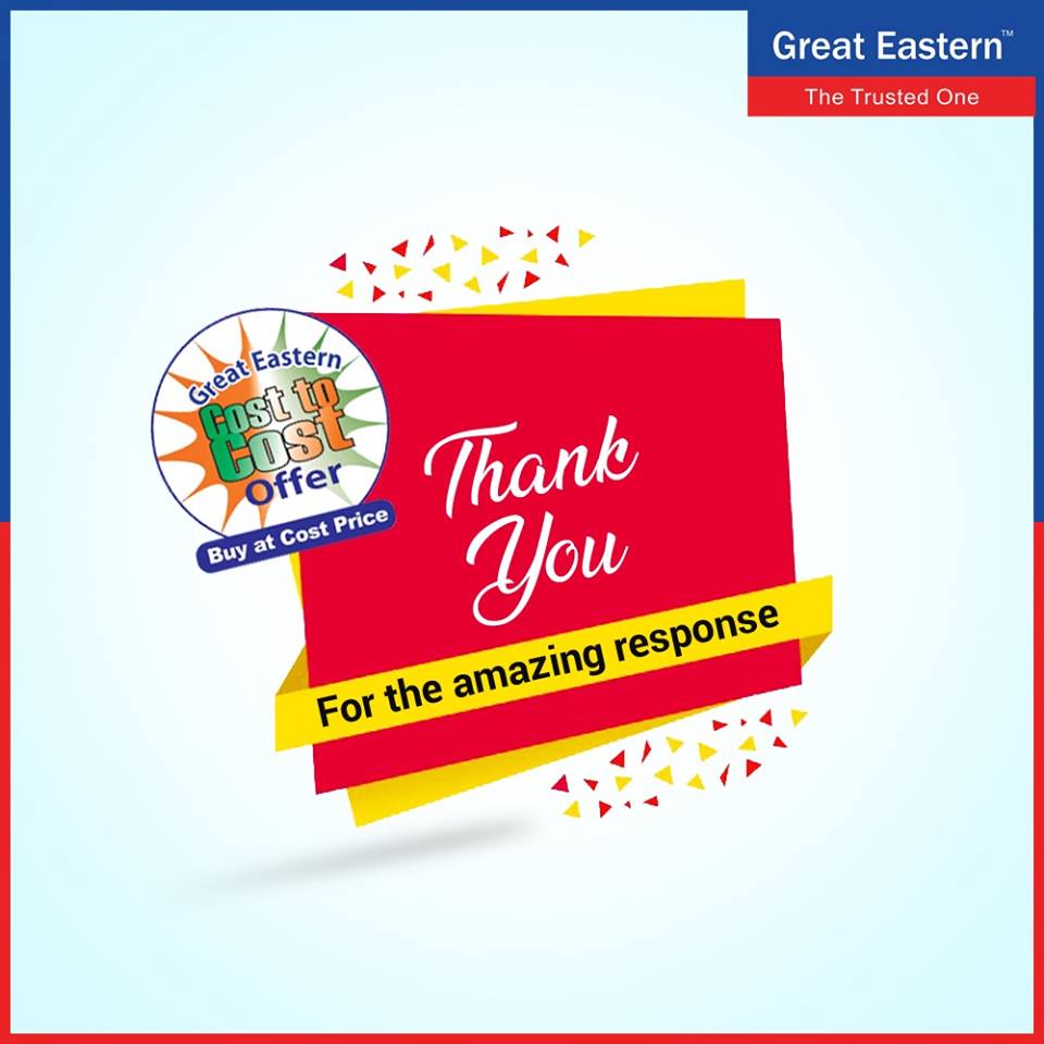 GreatEasternRet's tweet photo. Thank you for the amazing response . We will be back soon with more excitement and amazing offers 
#ContestAlert #offers #costtocostoffer #greateasternretail #costprice #bigannouncement #Gadgetlovers #gadgetlove https://t.co/eqJH0Qn670