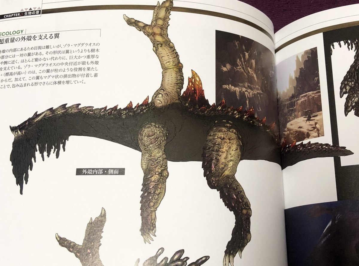 くれーと Mhwの設定資料集読み終えて一番驚きだったのは 火山担いだラオシャンロン程度にしか思ってなかったゾラ マグダラオスに予想外な翼が生えてたこと