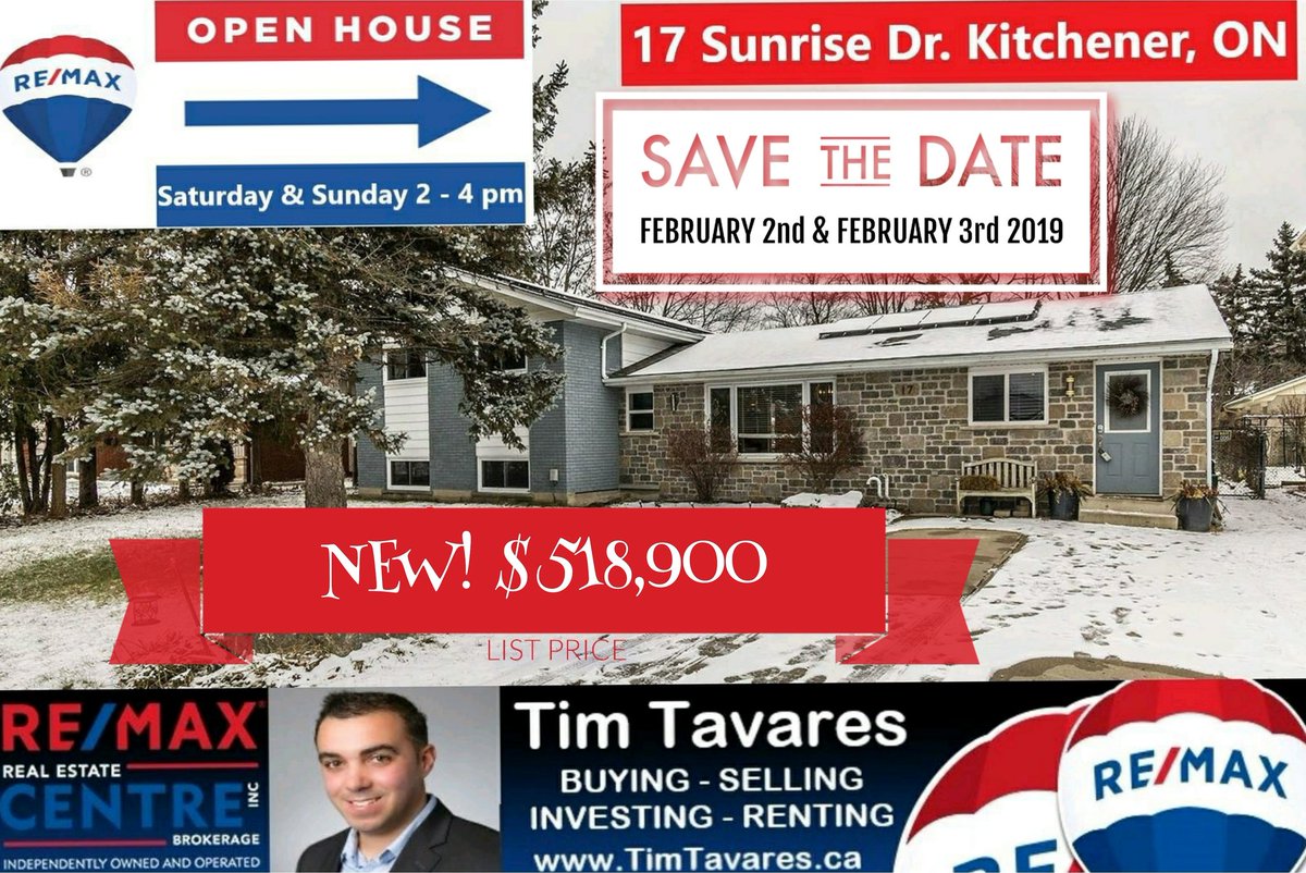 TimTavares's tweet photo. Come view what this wonderful home and property has to offer! HOT NEW PRICE of $518,900. MLS # 30703452
#NEWPRICE #OpenHouse #NewPriceAlert #GreatProperty #FamilyHome #HomeForSale #BuyThisHome #RealEstate #KitchenerRealEstate #TimTavaresTeam #REMAX #Realtor https://t.co/F0zjt55JJ4