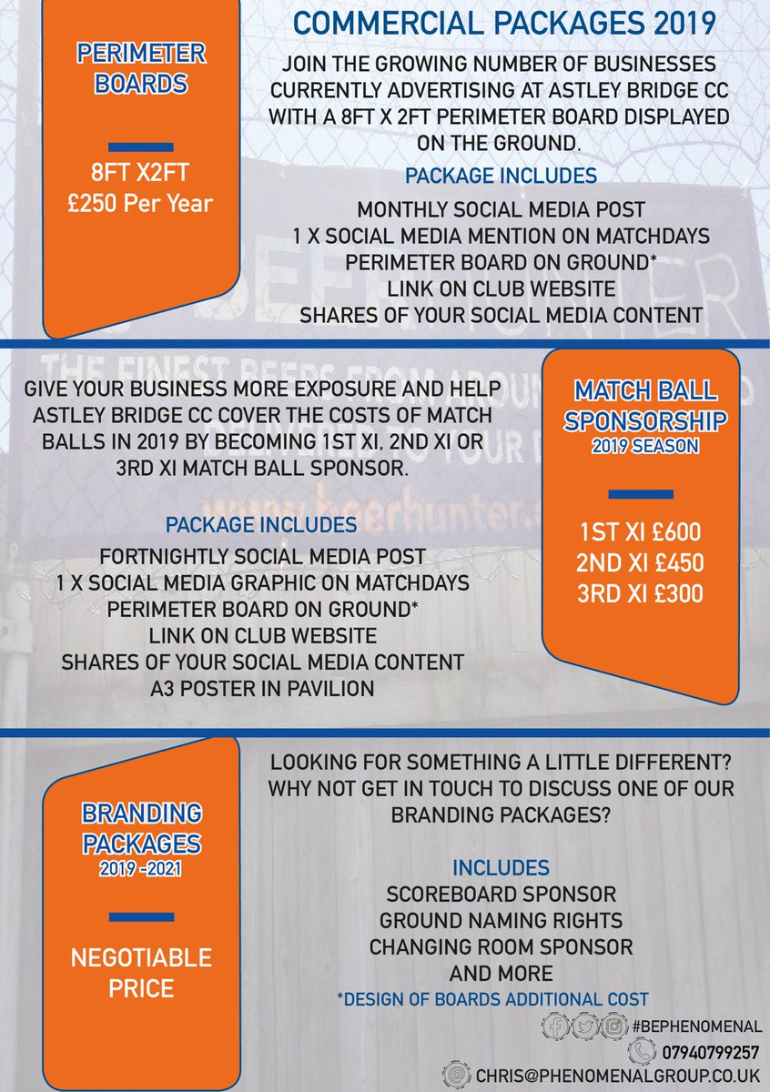 #boltontweetup 

Become part of <a href="/AstleybridgeCC/">Astleybridge CC</a> during 2019.

The club narrowly missed out on promotion last year so looking to go one better this year. 

📧 chris@phenomenalgroup.co.uk for further details 

#BePhenomenal #cricket #advertising #branding #sponsorship