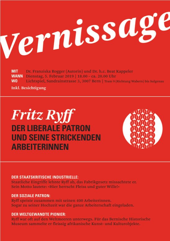 Buchvernissage Lichtspiel Bern, alte Ryff-Fabrik Sandrainstr. 3, 5.2.2019, 18 Uhr.