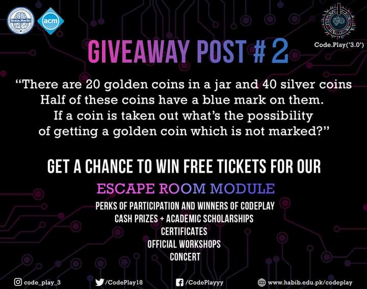CodePlay18's tweet image. GET A CHANCE TO WIN FREE TICKETS FOR ESCAPE ROOM WITH THIS GIVEAWAY POST!
Hurry up and answer the question below!

RULES TO PARTICIPATE:
Like the post
Share the post
Tag 5 people
Write the Correct answer

#CodePlay #BiggerThanEver