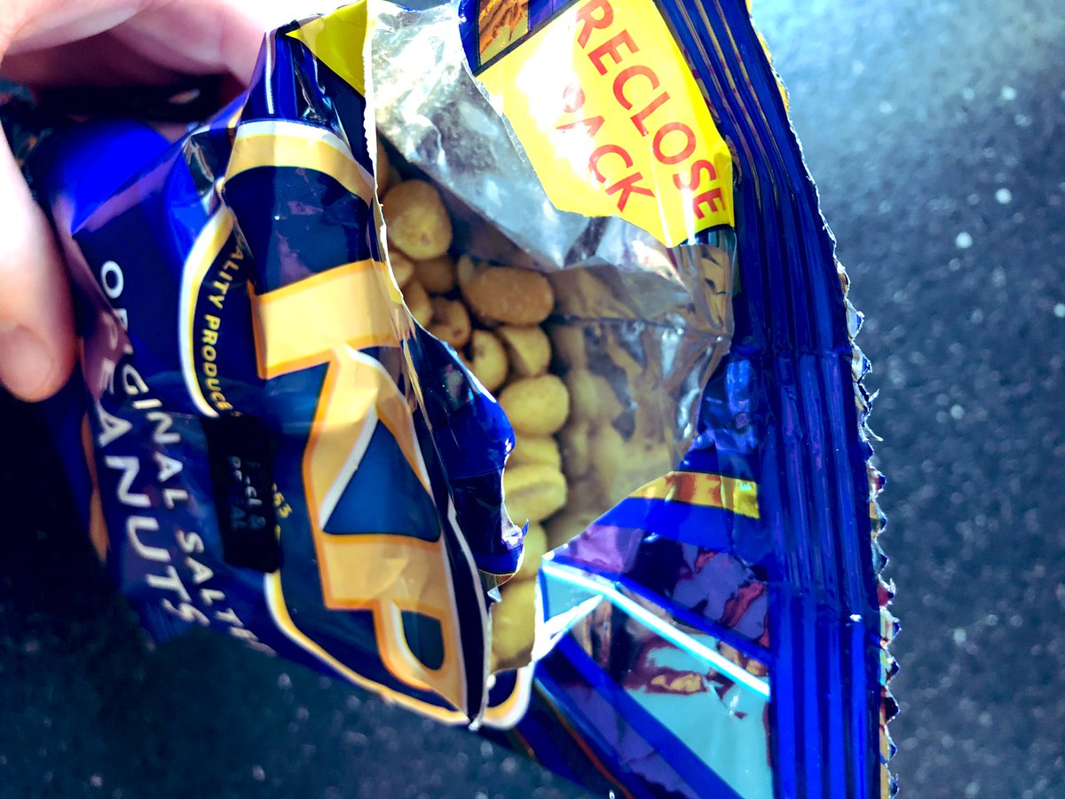 Mr_D_Callaghan's tweet photo. Who on this earth would even dream of opening (and leaving...without using the specific ‘PEEL & RESEAL’ sticker!) a bag of #peanuts🥜 like this?! Furious with @hcallaghan81 on discovering this this morning! #Animal #Igivein @KPSnacks https://t.co/YE72aWimS0