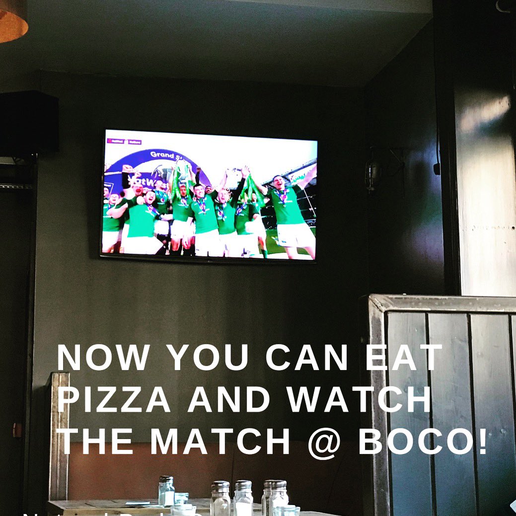 BOCOdublin's tweet photo. Say hi to our new staff member - BoCo TV!! ALL pizzas only €10 during the match today cos we know we're going to win. C'mon Ireland 🇮🇪🏉#shouldertoshoulder #guinnesssixnations #irishrugby #pizza #lovindublin #bocodublin #pizzadublin #instafood #dublin #cheers #dublineats https://t.co/AFTTCm1LBY