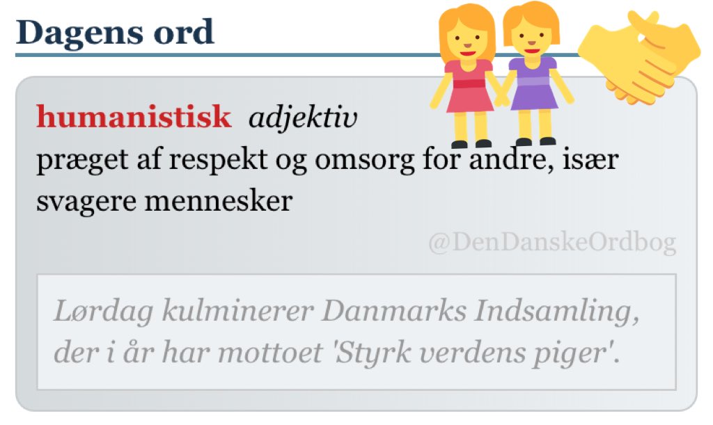 #styrkverdenspiger #danmarksindsamling #dkaid <a href="/DKIndsamling/">Danmarks Indsamling</a> #dksprog #dagensord 
ordnet.dk/ddo