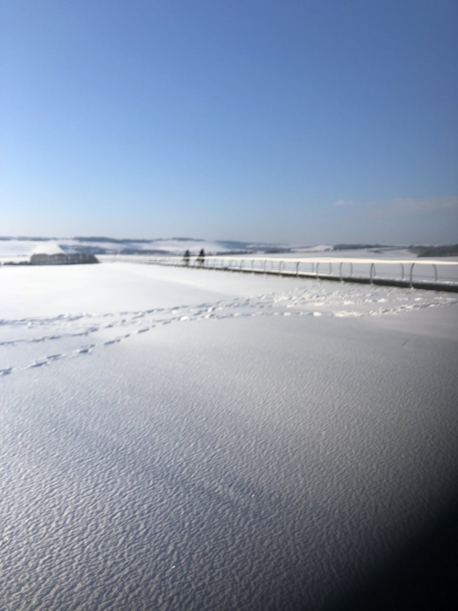 It may look like a scene from Antarctica but it’s <a href="/LambournGallops/">Lambourn Gallops</a> this morning through the eyes of <a href="/bpowell13/">Brendan Powell</a> #GallopsOpen #ValleyoftheRacehorse