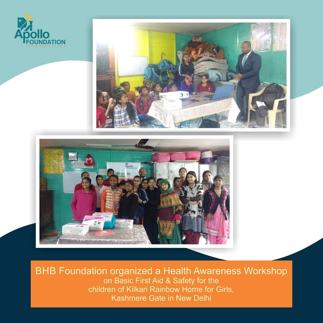ApolloFND's tweet photo. Under the #OrphanageProgramme, @BHB_Foundation organized a Health Awareness Workshop on Basic First Aid & Safety for the children of Kilkari Rainbow Home for Girls, Kashmere Gate in New Delhi.
#Firstaidsafety #diseasemanagement #healthcareforall #HealingIndia https://t.co/nRwkG59D5x