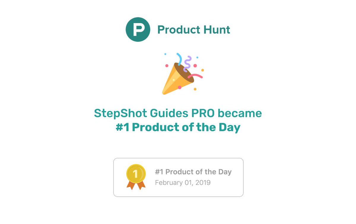 StepShotApp's tweet image. We're super excited to share the breaking news: StepShot Guides PRO became #1 Product of the Day on @ProductHunt!
A BIG THANK YOU for your feedback, ideas and warm words. We'll keep growing and make an even better product for you!
Again, thanks @chrismessina for hunting us😉