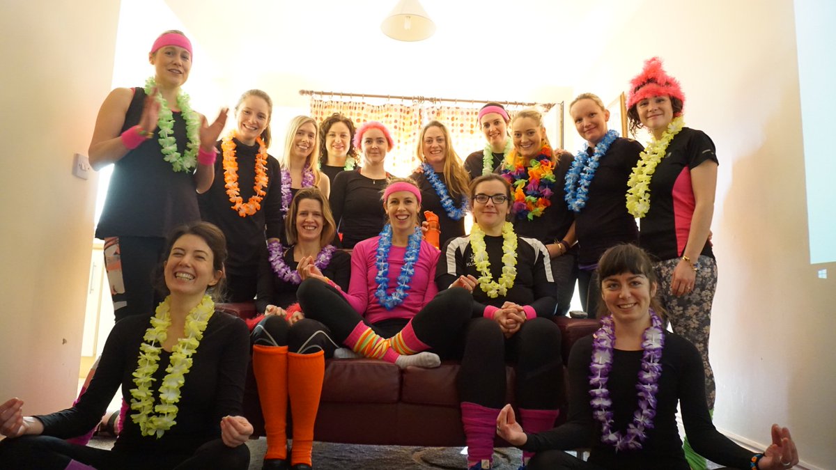 NaomiPanter's tweet photo. A healthy start to Nikki's hen night in Blessington Ireland, hanging out with her idol and constant companion @yogawithadriene. 

(Neon leis and leg warmers optional) https://t.co/Gl6jfXXVve