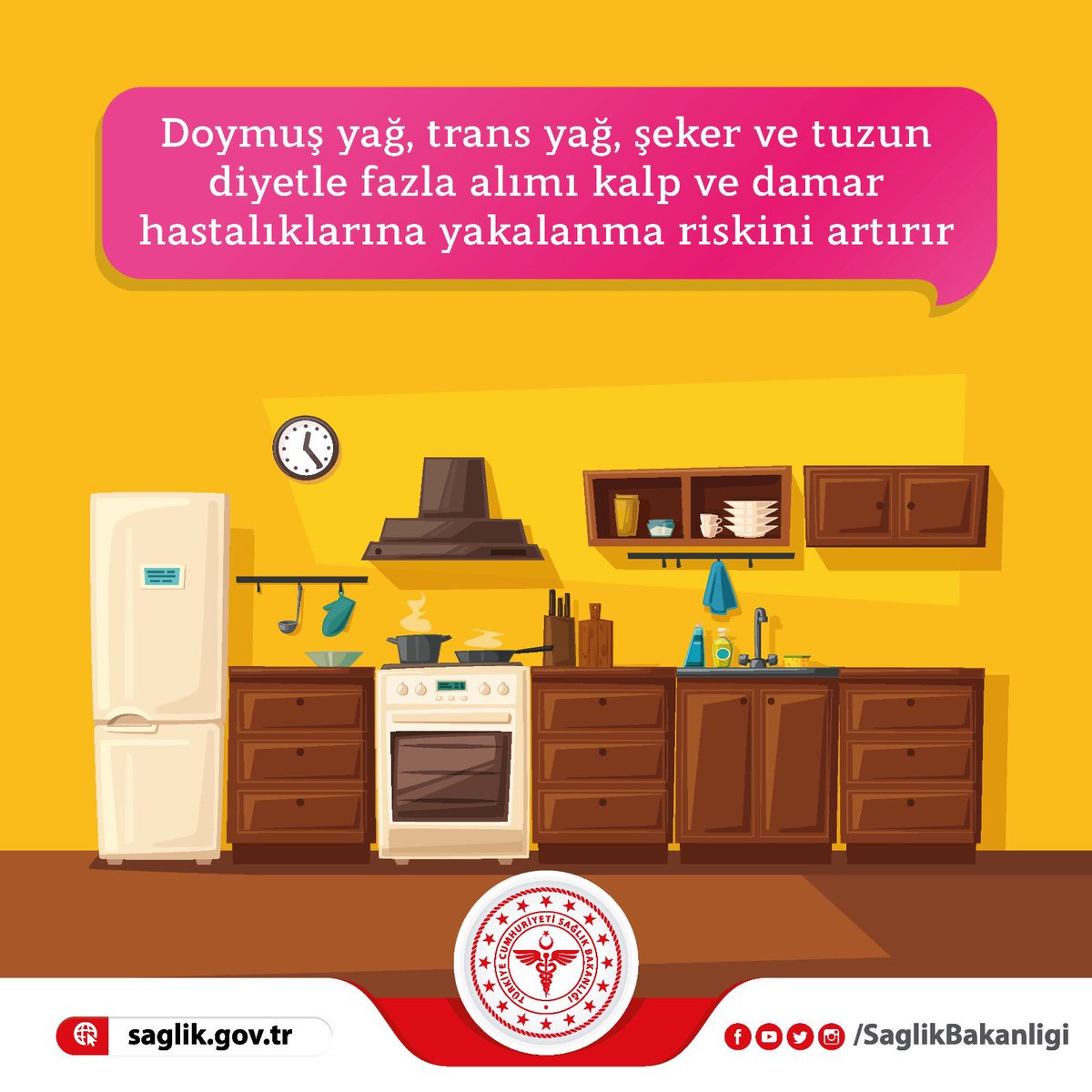 saglikbakanligi's tweet image. Doymuş yağ, trans yağ, şeker ve tuzun diyetle fazla alımı kalp ve damar hastalıklarına yakalanma riskini artırır. 
🍏Sağlıklı beslenin, sağlığınızı koruyun.