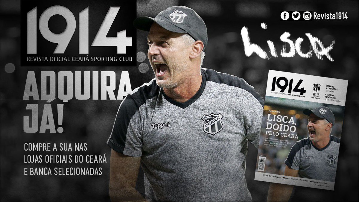 CearaSC's tweet photo. Somos todos doidos pelo Ceará, assim como o Lisca! A 19ª edição da @revista1914 está chegando e você vai poder conferir uma entrevista exclusiva com o técnico do Vozão, que fala sobre a superação do clube em 2018 e o que almeja para 2019! Confira já! #revista1914 #Vozão #SouMais https://t.co/7QaFgifQhr