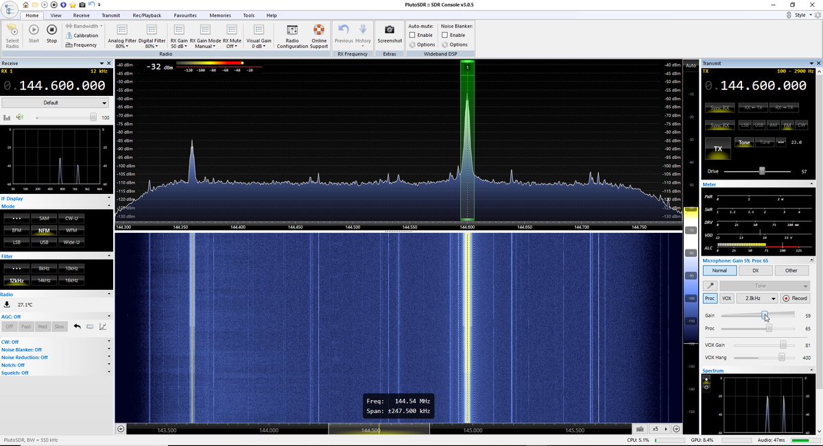 DC7DS's tweet image. testing transmit support in #sdrconsole v3.0.5 for #plutosdr...seems to work pretty well 👍