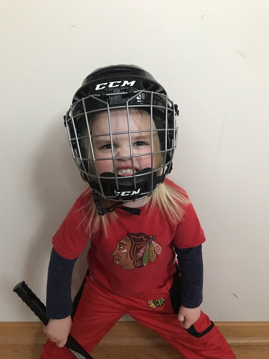 Time to take this girl serious. Someone needs to make a size 6 skate. #HockeyDay <a href="/CCMHockey/">CCM Hockey</a> #firstccmhelmet #putmeincoach
